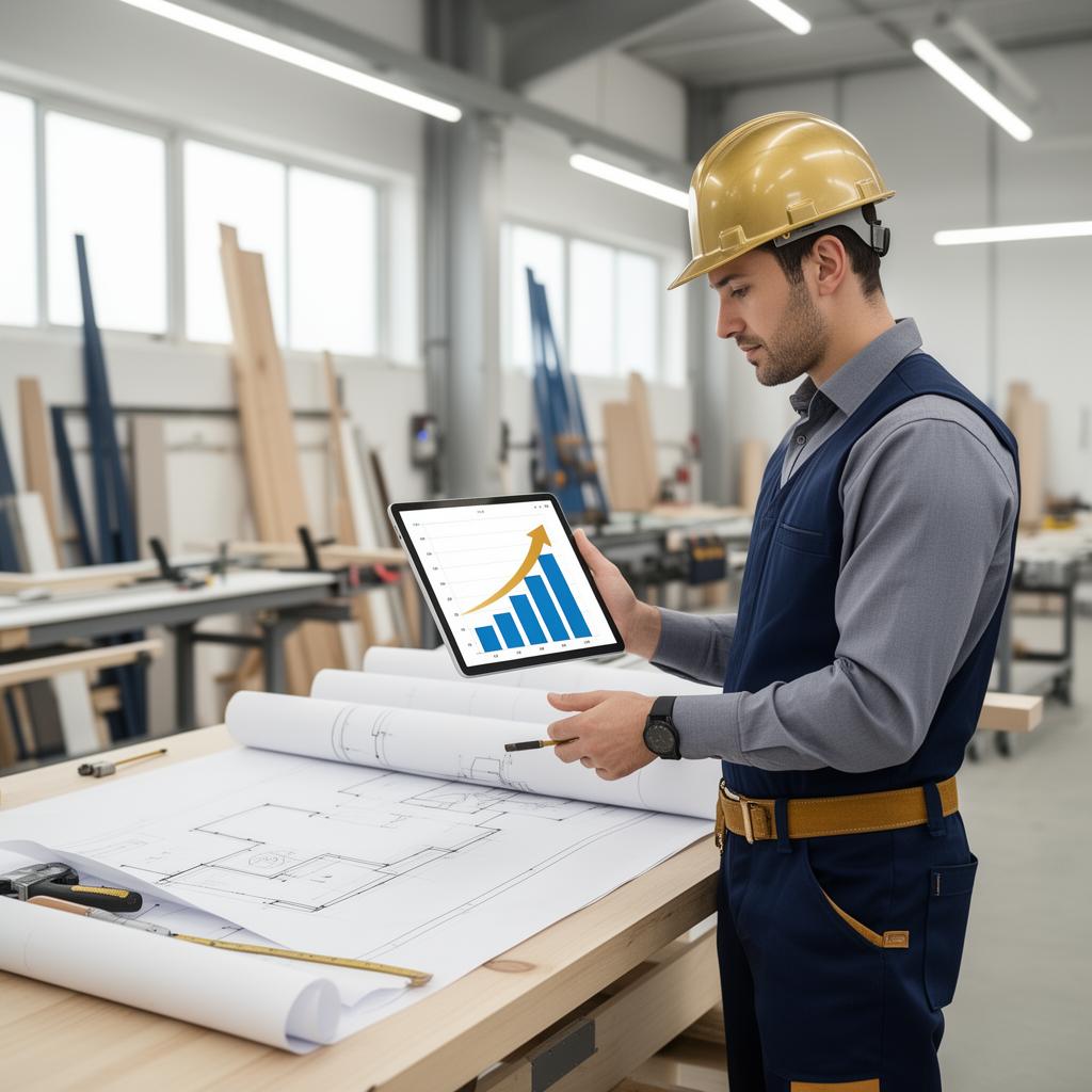 Contractor reviewing growth charts on a tablet